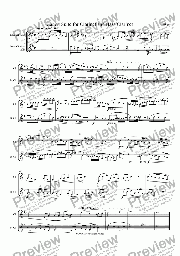 Canon Suite For Clarinet And Bass Clarinet Download Sheet Music Pdf 2873