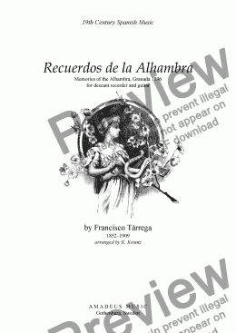 page one of Recuerdos de la Alhambra for descant recorder and guitar