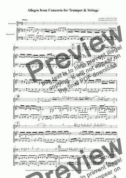 page one of Allegro from the Trumpet Concerto  for Cello & Keyboard