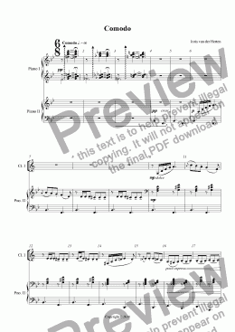 page one of Comodo (clarinet duet + piano 4-hands)