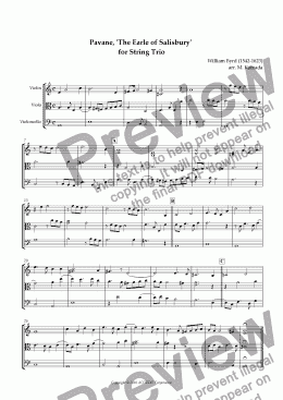 page one of Pavane, ’The Earle of Salisbury’ for String Trio