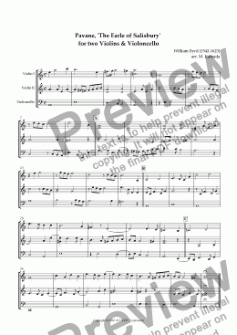 page one of Pavane, ’The Earle of Salisbury’ for two Violins & Violoncello