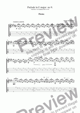 page one of Prelude in E from Book 1 of 24 preludes for guitar