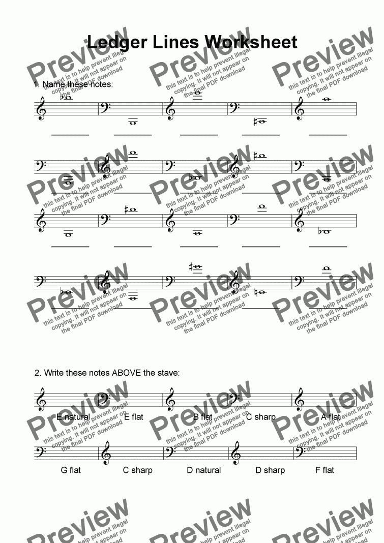 Ledger Lines Worksheet Download Sheet Music PDF file