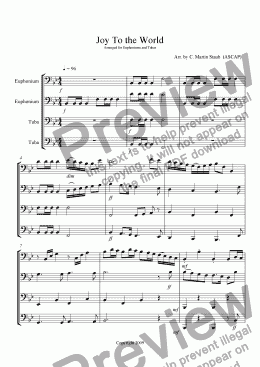 page one of Joy to the World - for Low Brass Quartet
