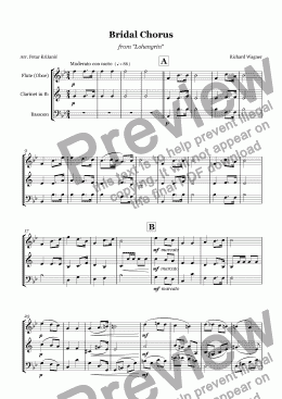 page one of Wagner - Bridal Chorus for Flute (Oboe), Clarinet in Bb and Bassoon