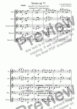 page one of Beethoven: Sextet in Eb op 71: 1.Adagio/Allegro (arranged wind quintet)