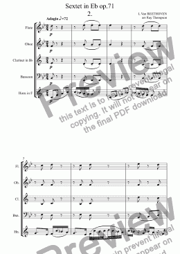 page one of Beethoven: Sextet in Eb op.71: 2.Adagio (arranged wind quintet)