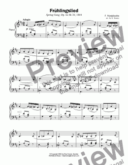 page one of Frühlingslied / Spring Song for easy piano (abridged)