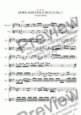 page one of Horn and Viola Duo (?) No. 1, "Tyrese's Blood"