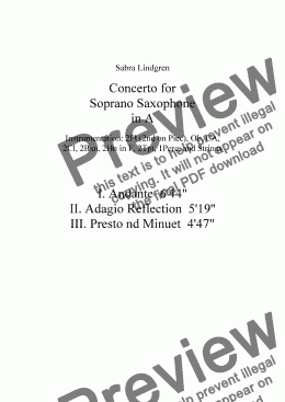 page one of Concerto for Soprano Saxophone, III. Presto and Minuet, for Solo Soprano Saxophone with Orchestra