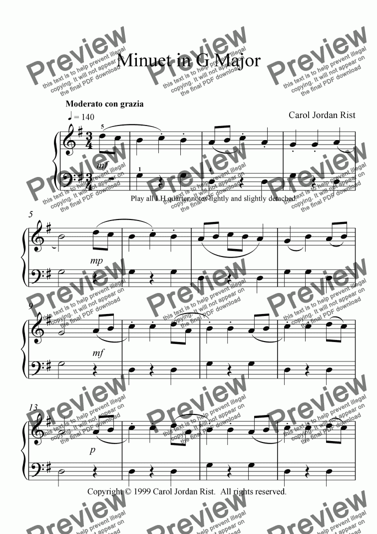 minuet in g piano sheet music