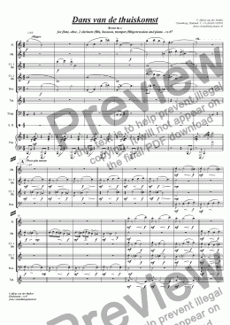 page one of "Dans van de thuiskomst" (ballet) for flute, oboe, 2 clarinets in Bb, bassoon, trumpet, piano, percussion