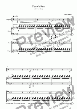 page one of Dante’s Run [piano perc & stgs]