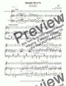 page one of Quando  Me’n Vo for Treble Recorder & Piano