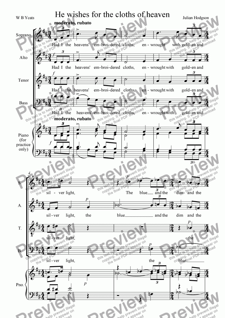 He Wishes For The Cloths Of Heaven Download Sheet Music Pdf File