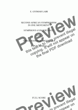 page one of SECOND AFRICAN SYMPHONISM IN ONE MOVEMENT - SYMPHONY-CONCERTANTE FOR THREE PIANOS & ORCHESTRA (OP. 27, 2011)