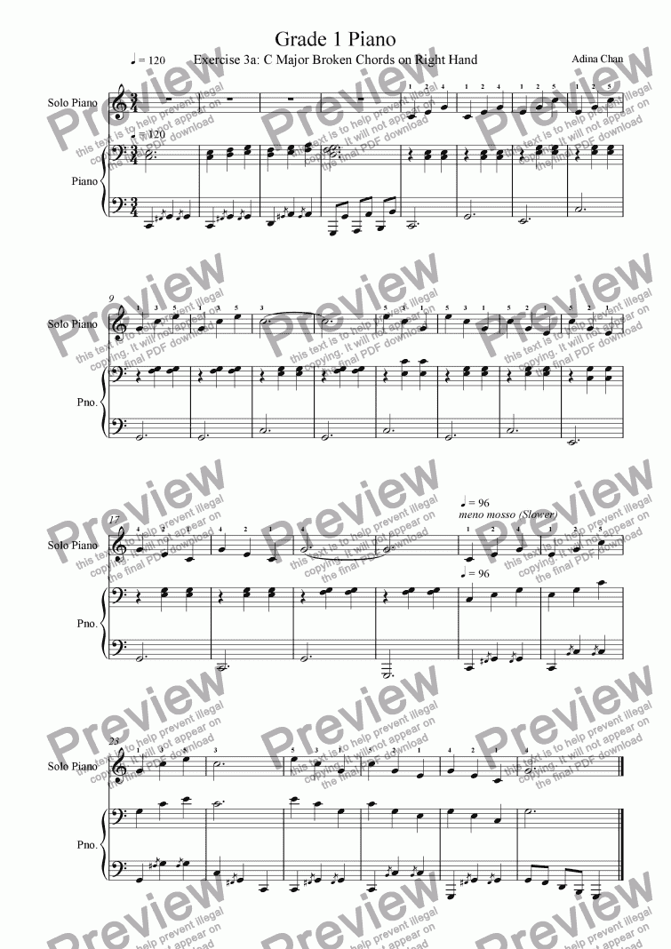 Grade 1 Piano Ex 3a C Major Broken Chords On Right Hand Sheet Music