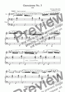 page one of Gnossienne No. 5 for flute and piano