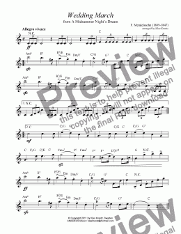 page one of Wedding Music Leadsheet - Wedding March and Bridal Chorus with guitar chords