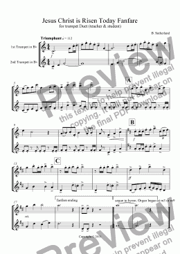 page one of Jesus Christ Risen Today Trumpet Duet Fanfare