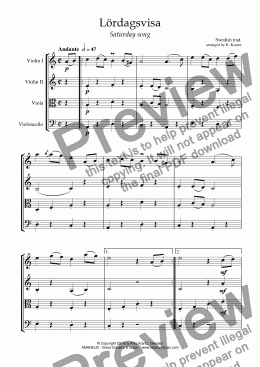 page one of Lordagsvisa / Saturday Song for string quartet