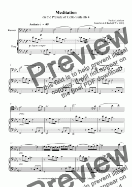 page one of Meditation on the Prelude of Cello Suite nb 4 (for Bassoon and Harp)