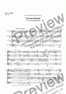 page one of Nessun Dorma  arr. for Clarinet Quartet