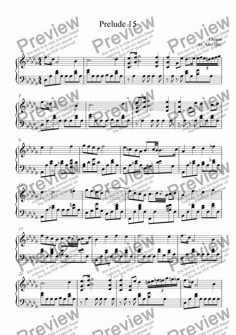 chopin prelude 15 in d flat major sheet music