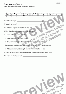 page one of Score Analysis: Stage 2