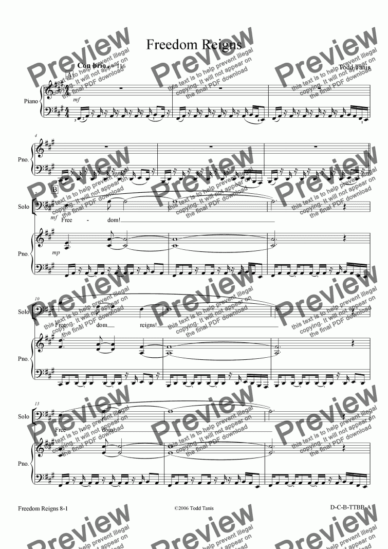 Freedom Reigns [piano-vocal Solo-TTBB] - Download Sheet Music PDF File