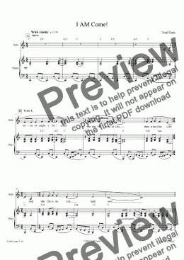 page one of I AM Come! [piano-vocal solo-TTBB]