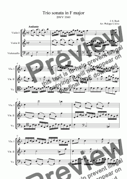 page one of Trio sonata in F major, BWV 1040, For 2 Vl. and Vc.