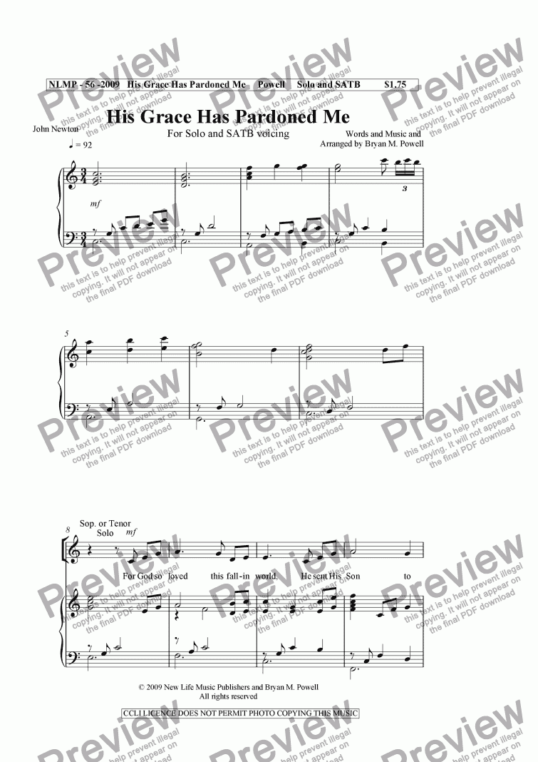 His Grace Has Pardoned Me - Download Sheet Music PDF file