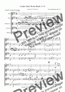 page one of Mendelssohn: Lieder ohne Worte Book 1, #4 in A for wind quintet