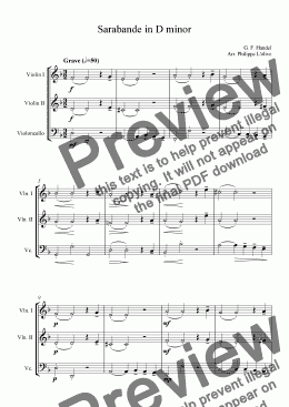 page one of Sarabande in D minor for 2 Vl. and Vc.