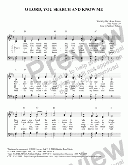 page one of O Lord, You Search and Know Me (metrical paraphrase of Psalm 139) COMPLAINER