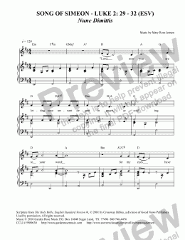 page one of Song of Simeon - Luke 2: 29 - 32 (ESV)  Nunc Dimittis