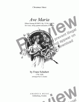 page one of Ave Maria Op. 52 No. 6 for voice or solo instr., string quartet and piano (D major)