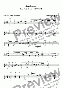 page one of Bach Sarabande in Bm from Violin Sonata #2