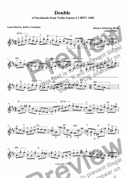 page one of Bach Double of Sarabande in Bm - Violin Sonata # 2