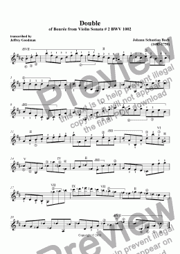 page one of Bach Double of Bourrée in Bm from Violin Sonata # 2