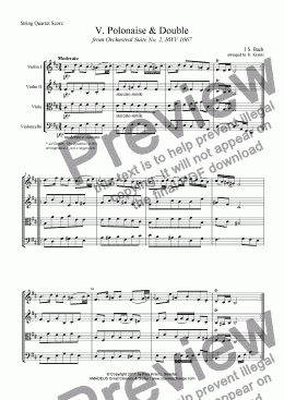 page one of Polonaise from Suite No. 2, BWV 1067 for string quartet