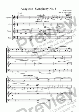 page one of Adagietto- Symphony No. 5