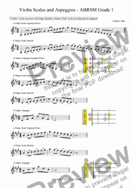 page one of Violin Scales and Arpeggios - Grade 1