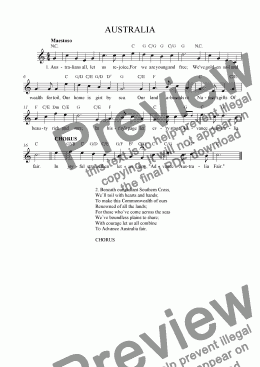 page one of AUSTRALIA - National Anthem (Tune, words, chords)
