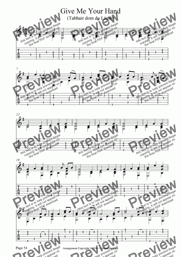 Give Me Your Hand - Download Sheet Music PDF file