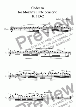 page one of Cadenza  for Mozart’s Flute concerto  K.313-2