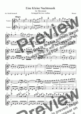 page one of Eine Kleine Nachtmusik – Violin Duet (key G)