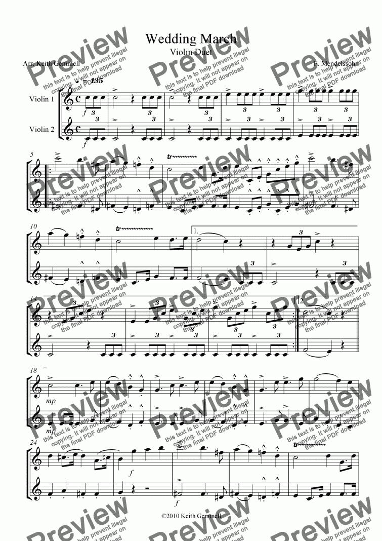 Wedding March - Violin Duet - Download Sheet Music PDF file